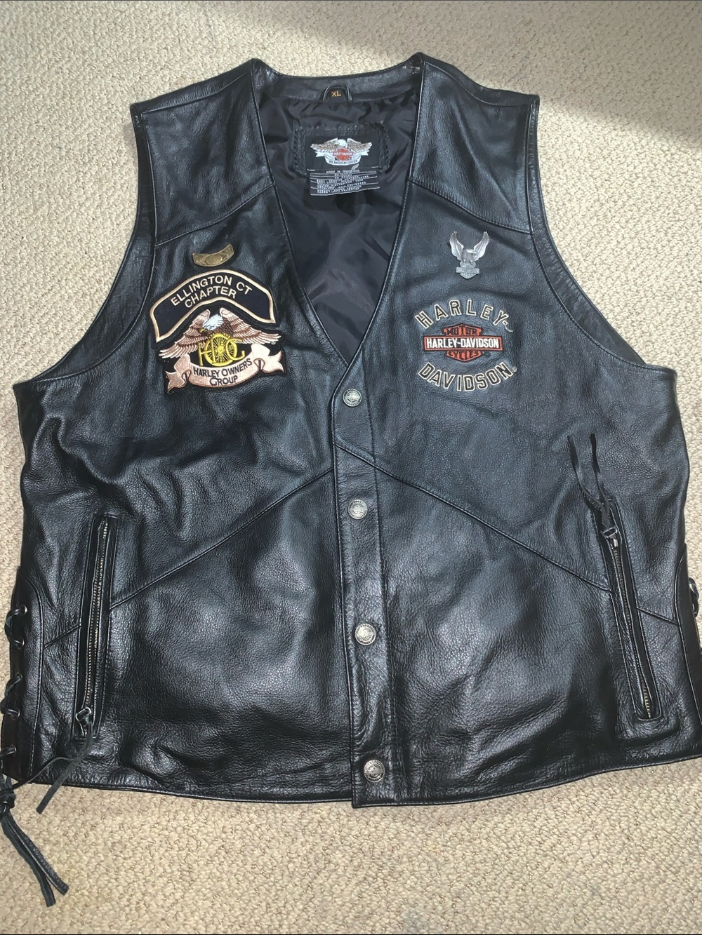 Harley-Davidson Black Leather Vest with Embroidered Patches